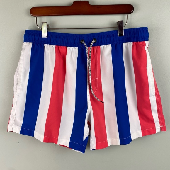 Men’s or Unisex CharmkpR red white and blue swim trunks 4” inseam Medium - Picture 1 of 9
